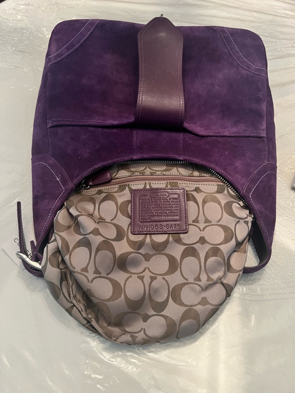 VINTAGE COACH HAMPTONS PLUM SUEDE LARGE HOBO BAG CARE KIT DUST BAG NEW IN BOX - Picture 5 of 16
